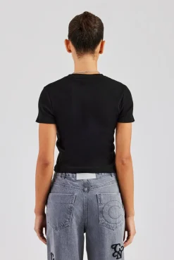 Women CLO-TOP-TEE Cernucci Embroidered Rib Baby Tee - Black