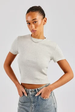 Women CLO-TOP-TEE Cernucci Embroidered Rib Baby Tee - Ash Grey