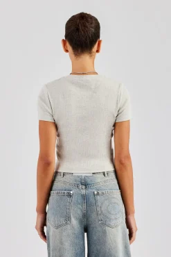 Women CLO-TOP-TEE Cernucci Embroidered Rib Baby Tee - Ash Grey