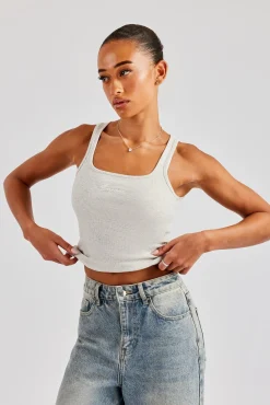 Women CLO-TOP-TEE Cernucci Embroidered Vest Top - Grey Marl
