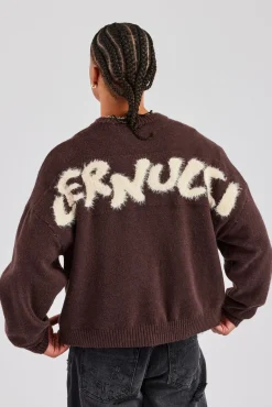 CLO-TOP-HS-SWE-KTW Cernucci Fluffy Intarsia Sweater - Chocolate