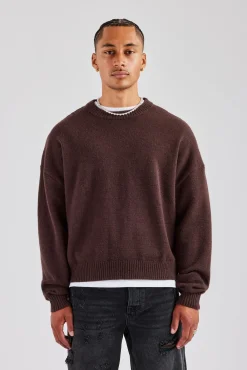CLO-TOP-HS-SWE-KTW Cernucci Fluffy Intarsia Sweater - Chocolate