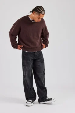 CLO-TOP-HS-SWE-KTW Cernucci Fluffy Intarsia Sweater - Chocolate