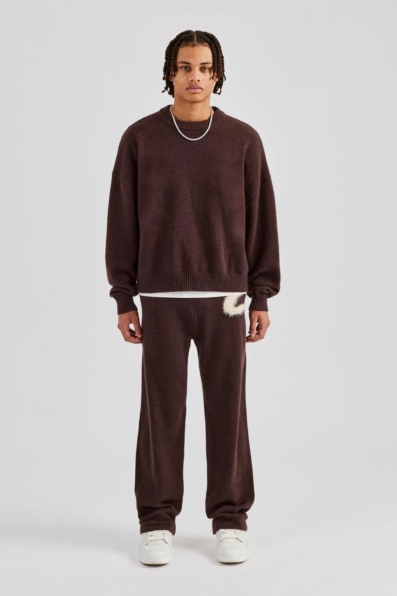 CLO-SET-KTW Cernucci Fluffy Intarsia Sweater & C Jogger - Chocolate