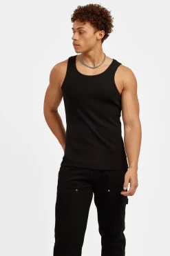 CLO-TOP-TEE Cernucci Muscle Fit Ribbed Vest - Black