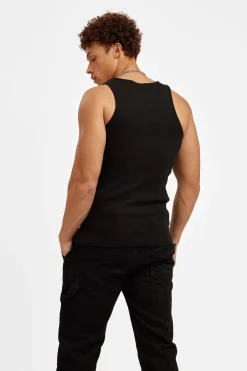 CLO-TOP-TEE Cernucci Muscle Fit Ribbed Vest - Black