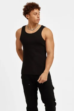 CLO-TOP-TEE Cernucci Muscle Fit Ribbed Vest - Black