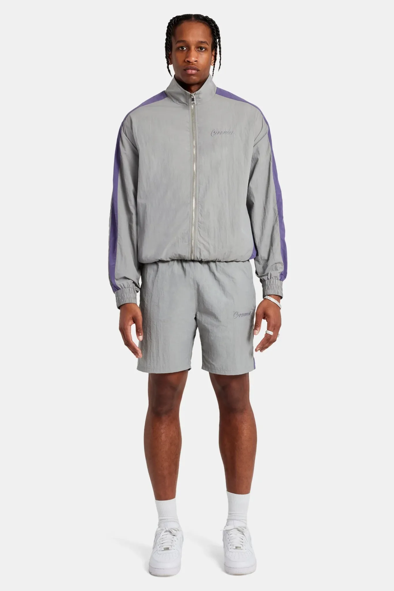 CLO-SET Cernucci Panelled Nylon Track Jacket & Short Set - Charcoal