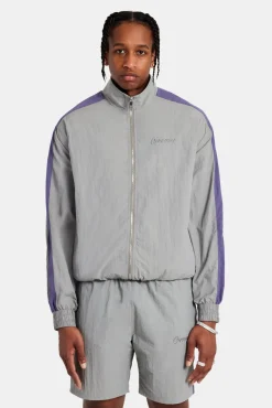 CLO-SET Cernucci Panelled Nylon Track Jacket & Short Set - Charcoal