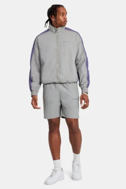 CLO-SET Cernucci Panelled Nylon Track Jacket & Short Set - Charcoal