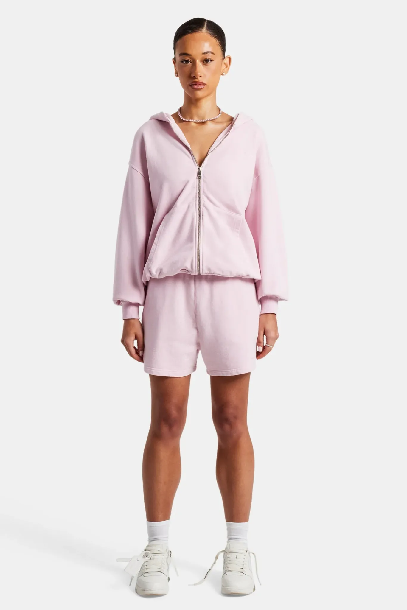 Women CLO-SET Cernucci Zip Through Hoodie & Short Set - Pink