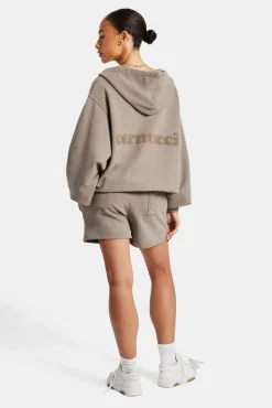 Women CLO-TOP-HS-HOOD Cernucci Zip Through Hoodie - Taupe