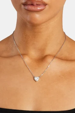 Women JWL-NECK Clear Heart Bezel Necklace - White