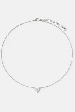 Women JWL-NECK Clear Heart Bezel Necklace - White