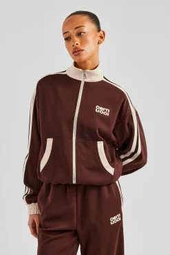 Women CLO-TOP-OUT Colour Block Track Jacket - Chocolate
