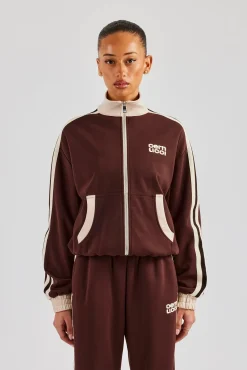 Women CLO-TOP-OUT Colour Block Track Jacket - Chocolate