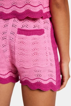 Women CLO-BOT-KTW Contrast Crochet Knitted Short - Pink