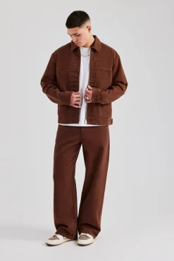 CLO-SET Contrast Logo Twill Harrington Jacket & Trouser - Chocolate