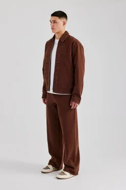 CLO-SET Contrast Logo Twill Harrington Jacket & Trouser - Chocolate