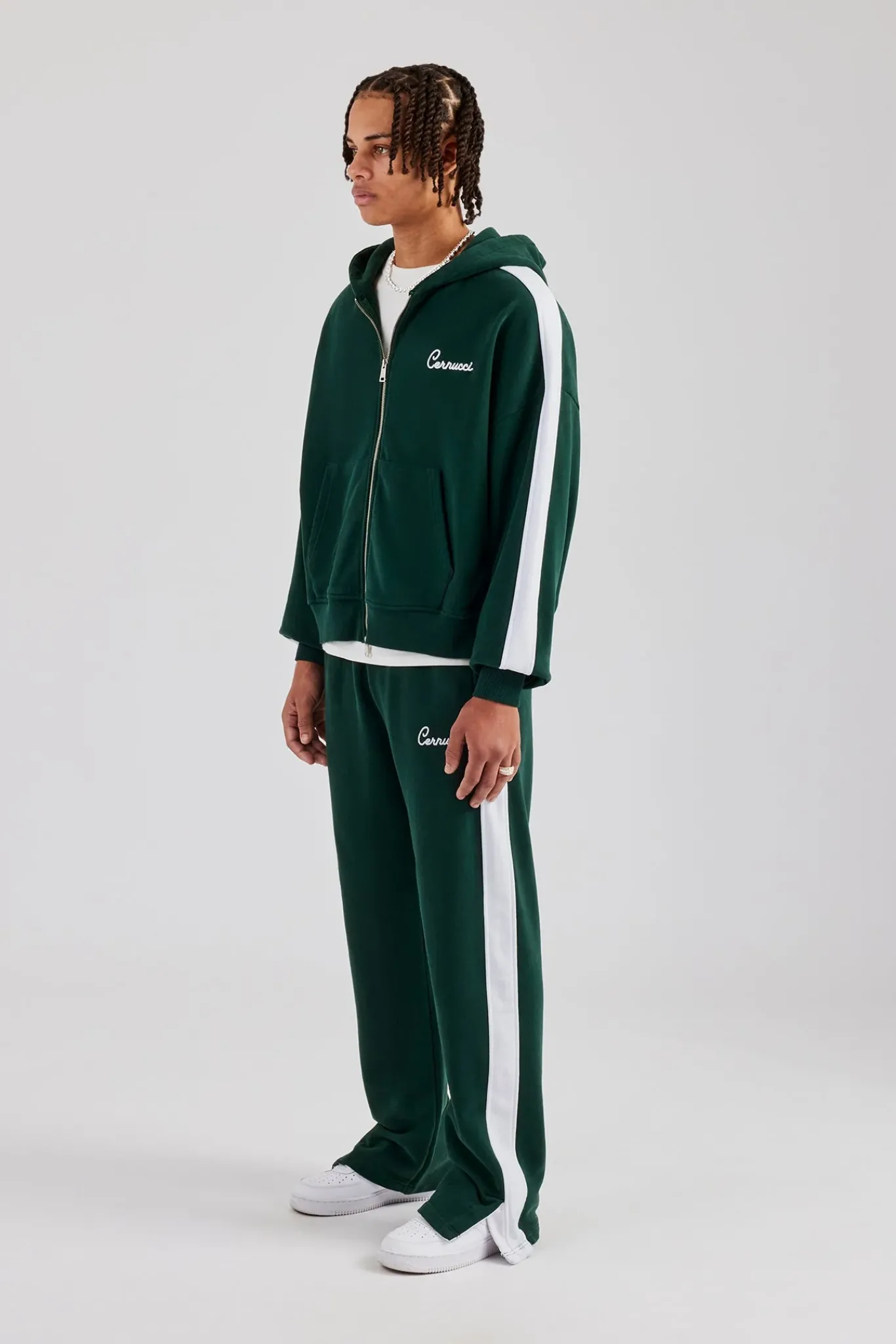 CLO-SET Contrast Panel Boxy Zip Through Tracksuit - Forest Green