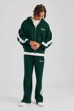 CLO-TOP-HS-HOOD Contrast Panel Boxy Zip Through Hoodie - Forest Green