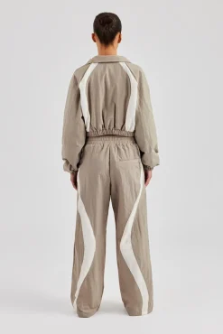 Women CLO-SET Contrast Panel Nylon Zip Through Tracksuit - Khaki