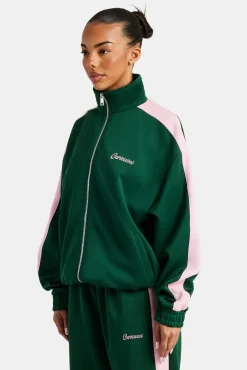 Women CLO-TOP-OUT Contrast Panel Track Jacket - Green