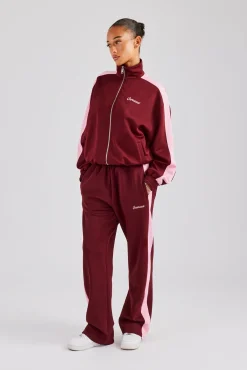 Women CLO-BOT-TRO Contrast Panel Track Pant - Burgundy