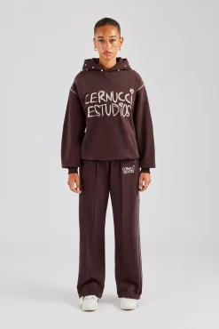 Women CLO-BOT-TRO Contrast Stitch Pearl Jogger - Chocolate