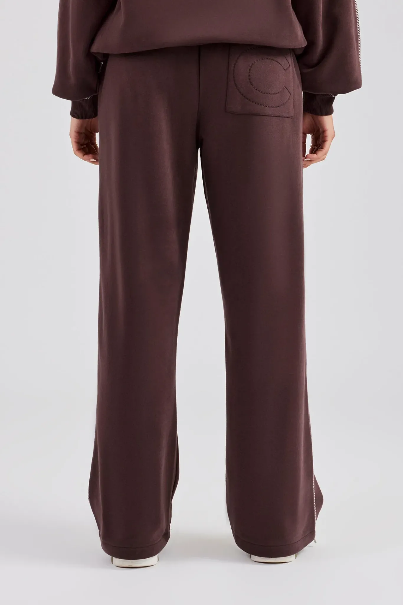 Women CLO-BOT-TRO Contrast Stitch Pearl Jogger - Chocolate