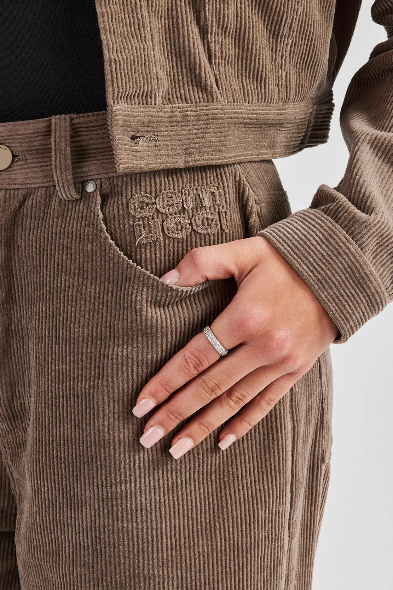 Women CLO-BOT-TRO Cord Wide Leg Trouser - Taupe