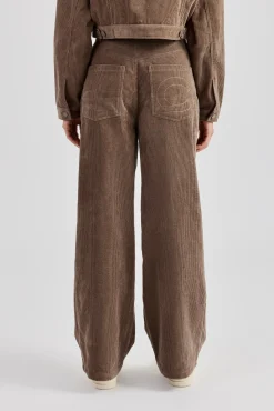 Women CLO-BOT-TRO Cord Wide Leg Trouser - Taupe