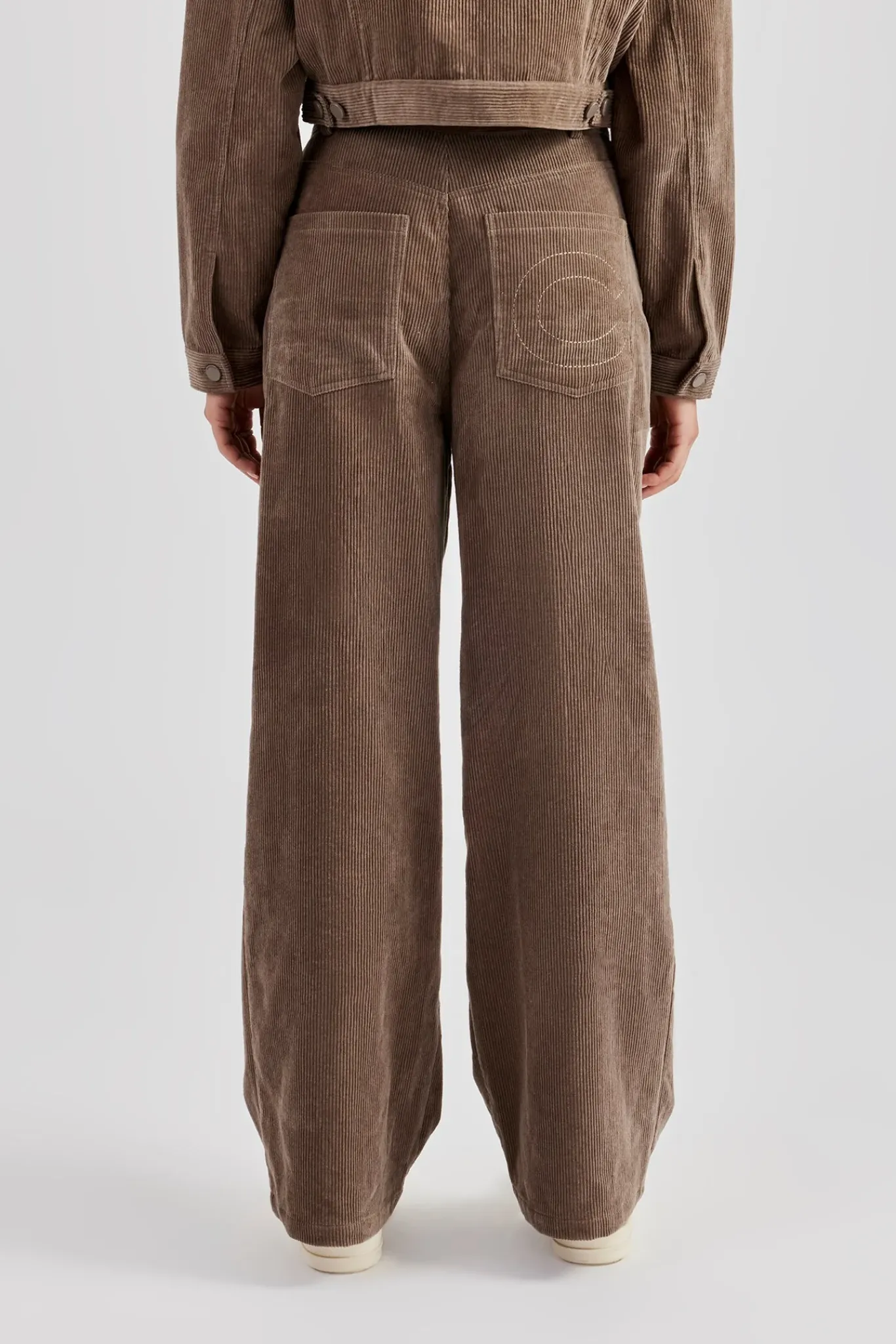 Women CLO-BOT-TRO Cord Wide Leg Trouser - Taupe