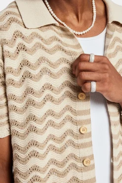 CLO-TOP-SHIR-KTW Crochet Knitted Embroidered Shirt - Beige
