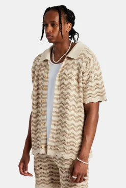 CLO-TOP-SHIR-KTW Crochet Knitted Embroidered Shirt - Beige