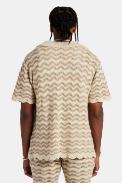 CLO-TOP-SHIR-KTW Crochet Knitted Embroidered Shirt - Beige
