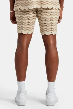 CLO-BOT-KTW Crochet Knitted Embroidered Short - Beige