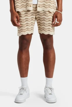 CLO-BOT-KTW Crochet Knitted Embroidered Short - Beige
