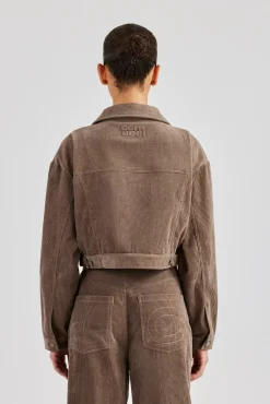 Women CLO-TOP-OUT Cropped Cord Jacket - Taupe