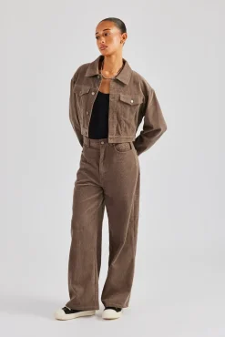 Women CLO-SET Cropped Cord Jacket & Trouser - Taupe