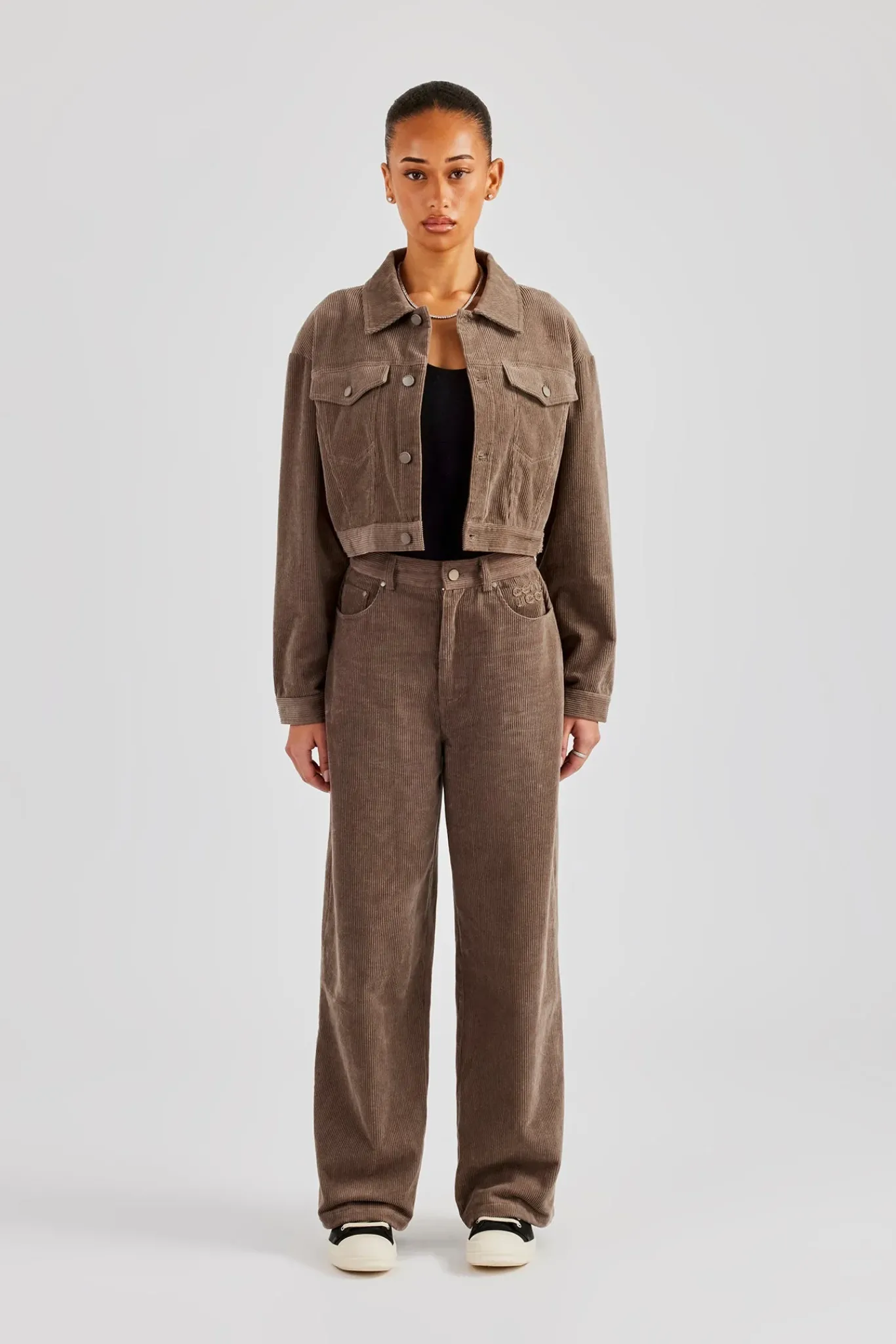 Women CLO-SET Cropped Cord Jacket & Trouser - Taupe