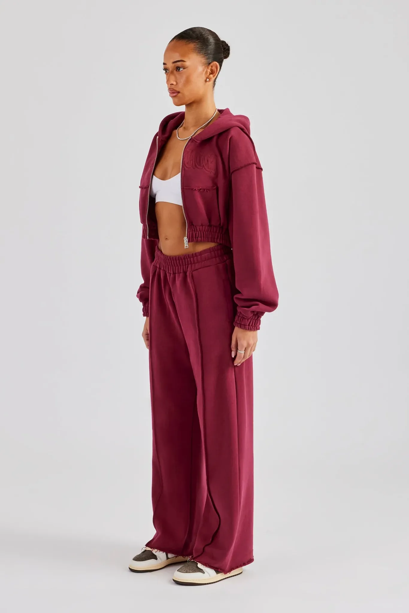 Women CLO-SET Cropped Exposed Seam Zip Through Tracksuit - Cherry Red
