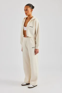 Women CLO-SET-KTW Cropped Knitted Zip Through Tracksuit - Ecru