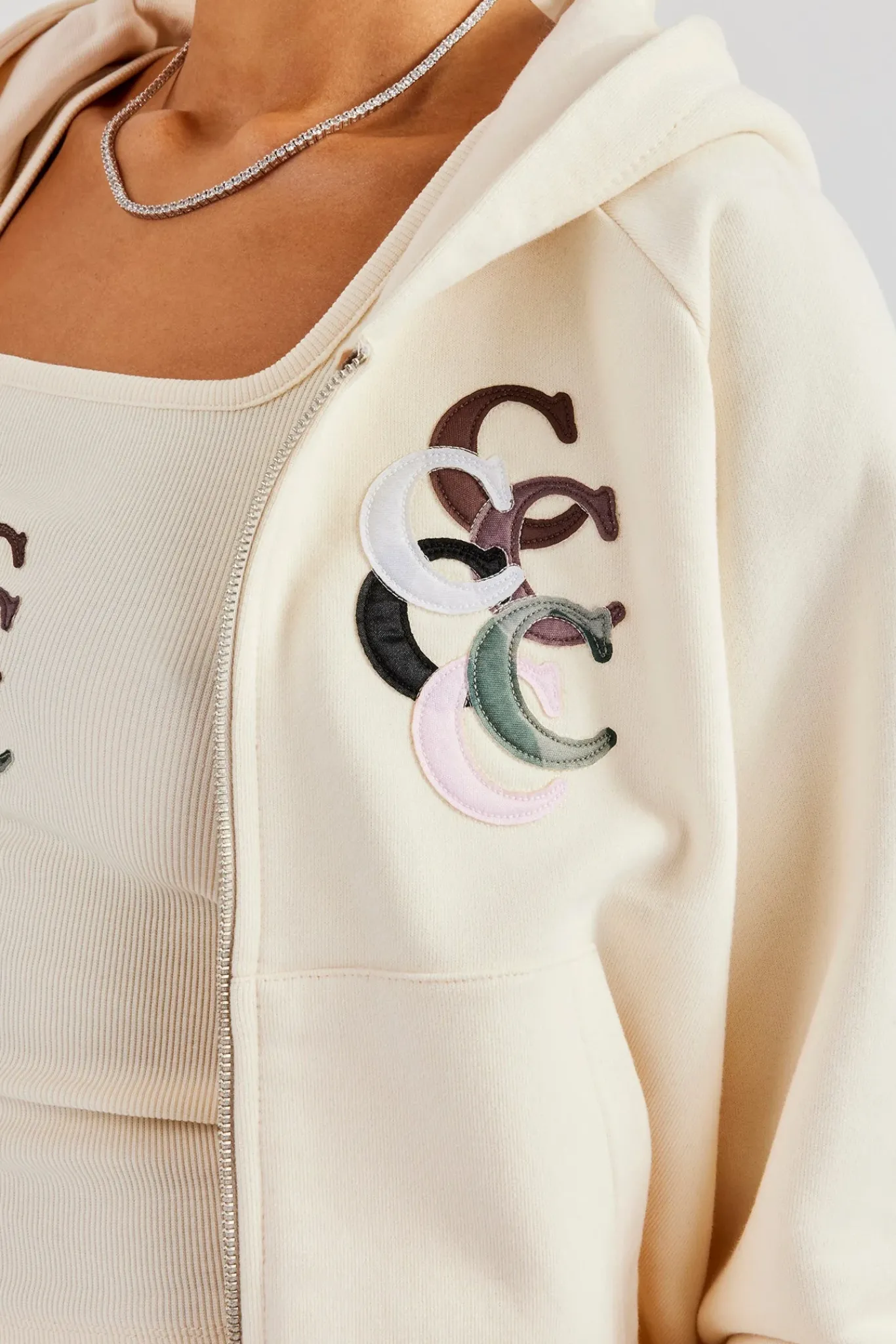 Women CLO-SET Cropped Washed Layered Applique Tracksuit - Off White