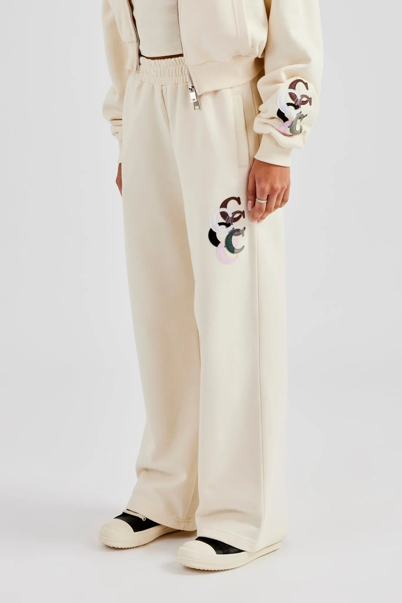 Women CLO-SET Cropped Washed Layered Applique Tracksuit - Off White