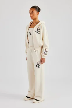 Women CLO-SET Cropped Washed Layered Applique Tracksuit - Off White