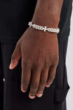 JWL-BRA Cross Iced Cuban Bracelet - 8mm