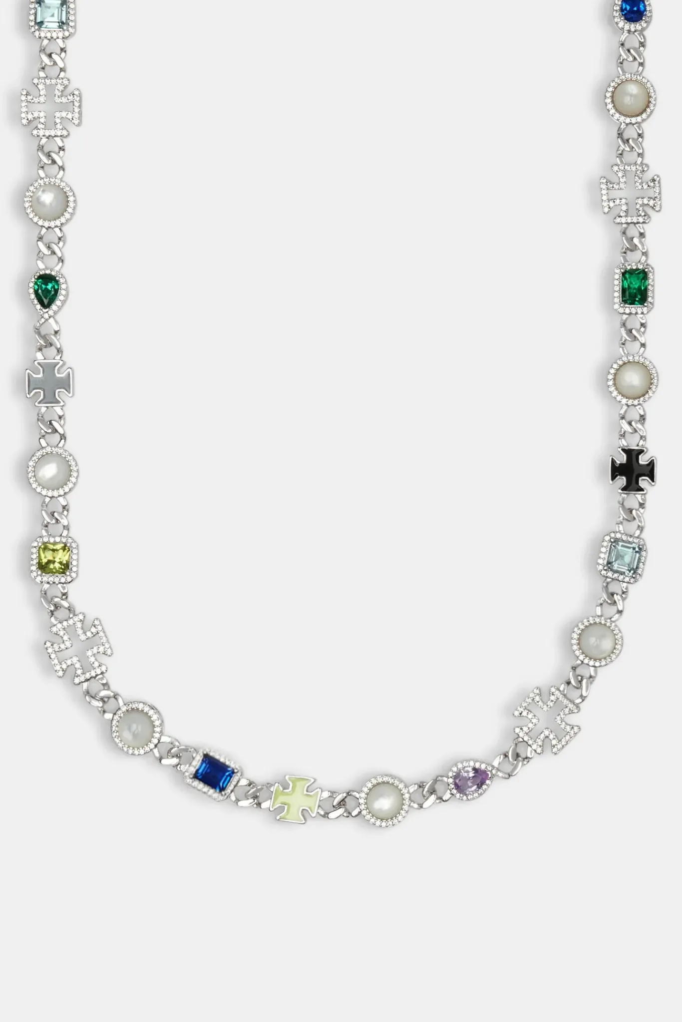 JWL-CHN Cuban Link Gemstone & Motif Chain - White