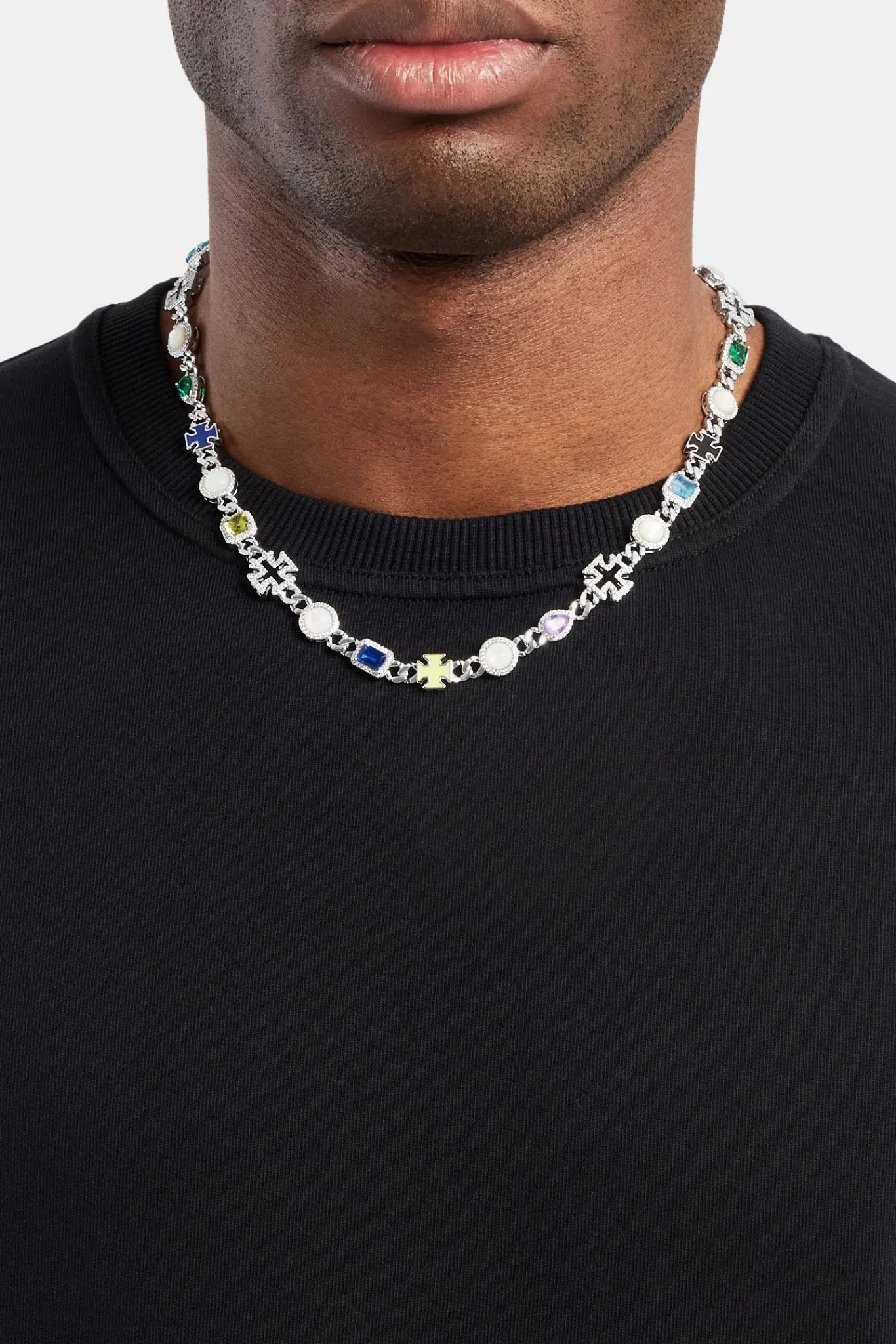 JWL-CHN Cuban Link Gemstone & Motif Chain - White