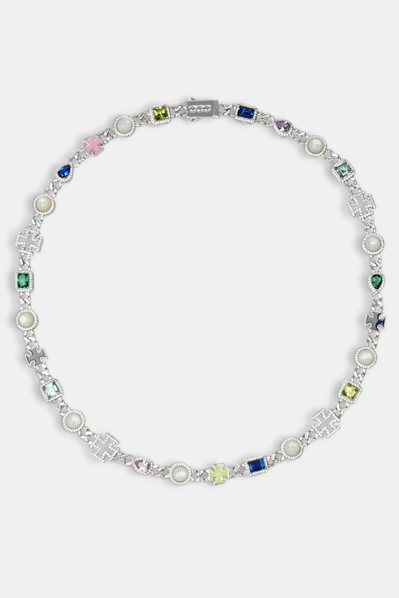 JWL-CHN Cuban Link Gemstone & Motif Chain - White